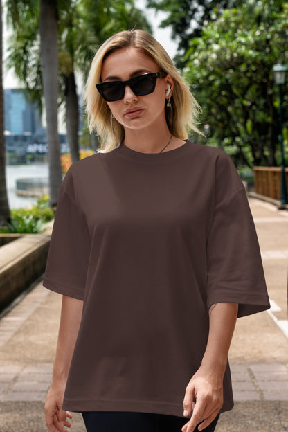 Brown Heavyweight Women Oversized Solid T-Shirt