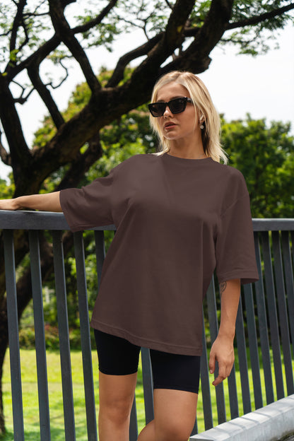 Brown Heavyweight Women Oversized Solid T-Shirt