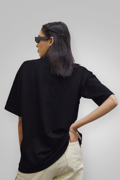 Black Heavyweight Women Oversized Solid T-Shirt