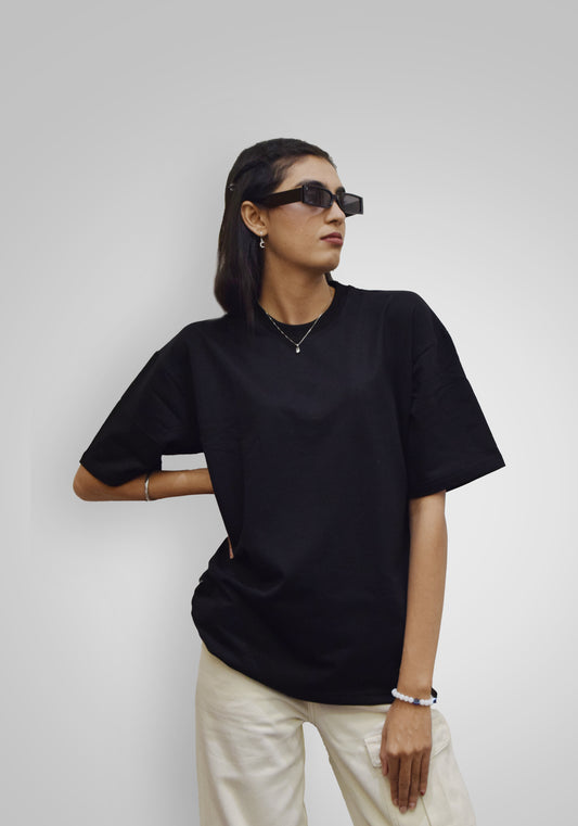 Black Heavyweight Women Oversized Solid T-Shirt