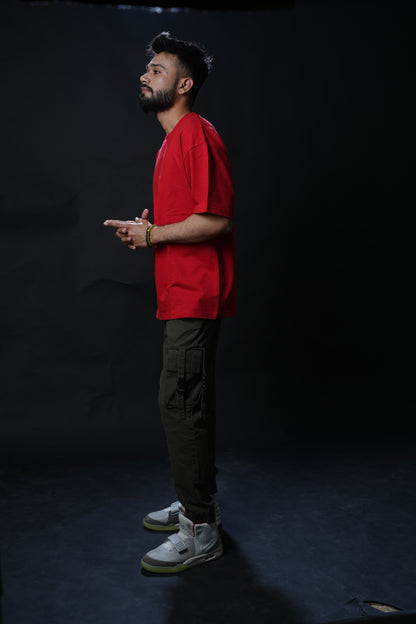 Red Heavyweight Oversized Solid T-Shirt